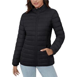 Women's Puffer Jacket Lightweight Quilted Padded 4 Pockets Zip-up